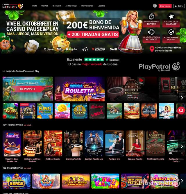 Homepage capture of Casino Pause and Play recorded during the scan