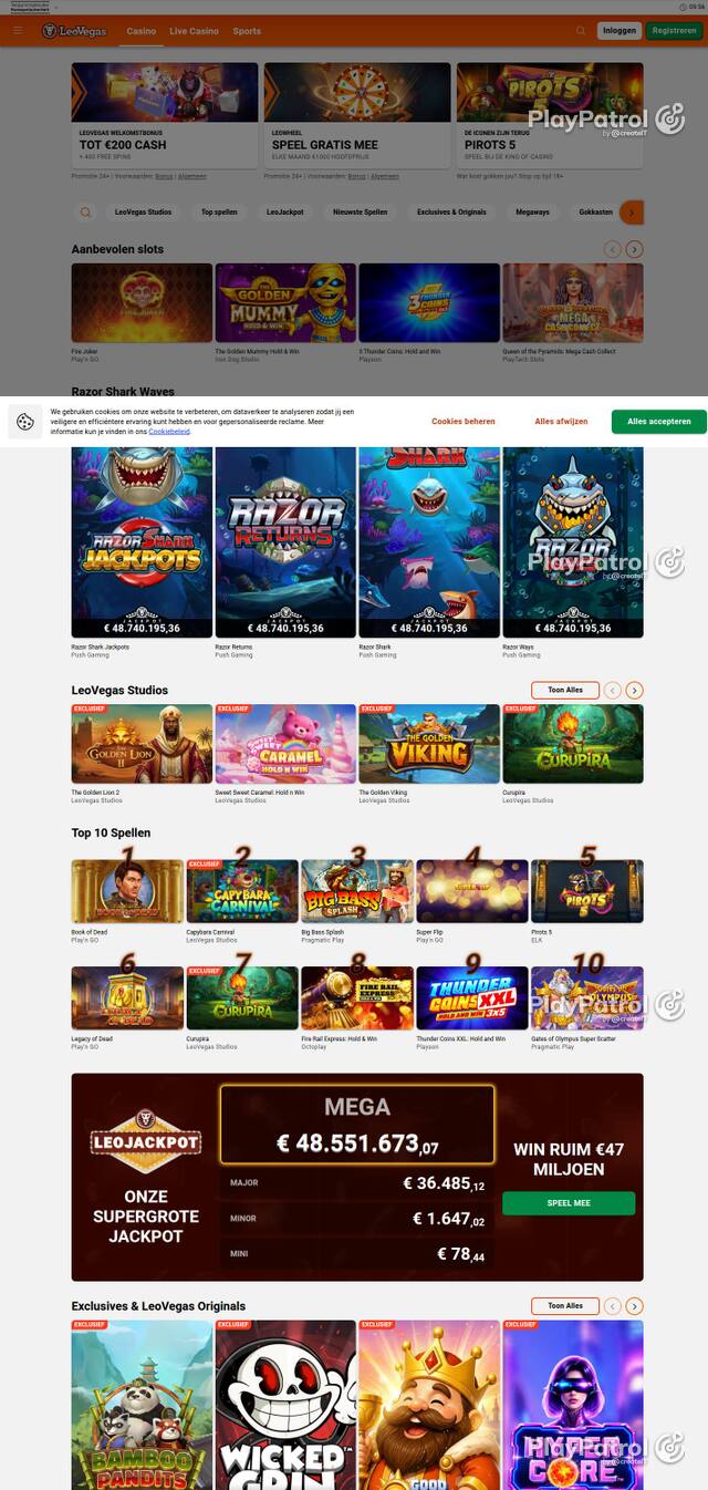 Homepage capture of LeoVegas Casino Nederland recorded during the scan
