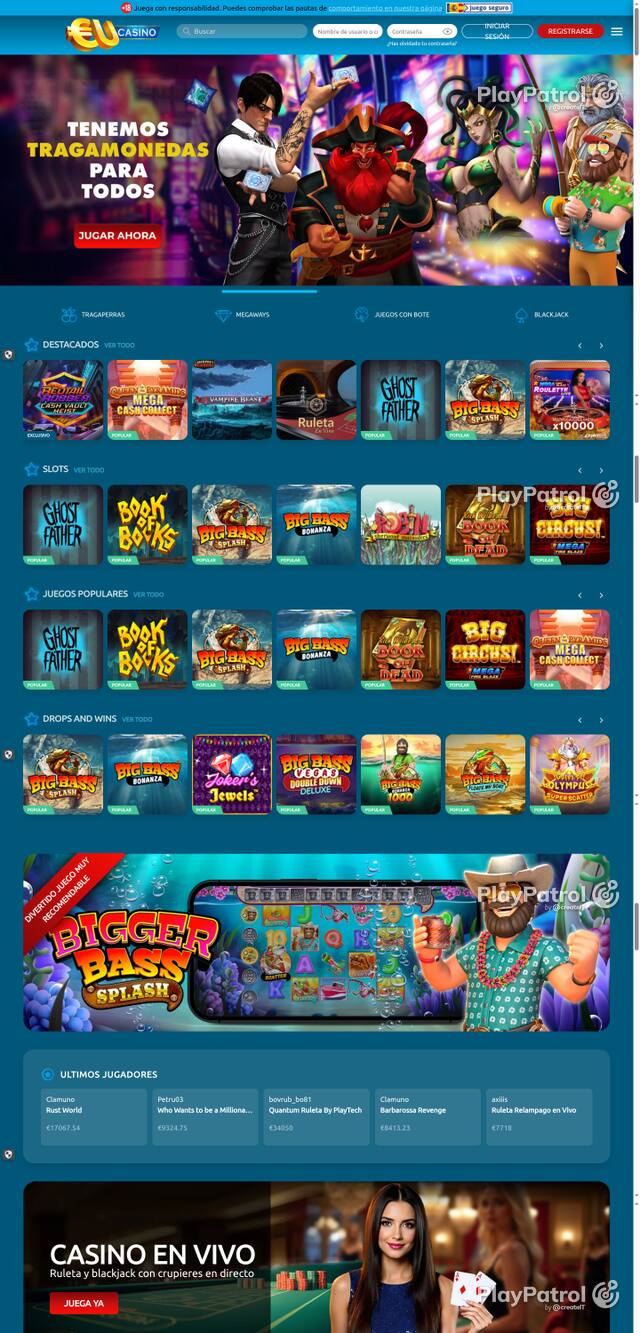 Capture of the front page of EU Casino (eucasino.es) on 6 October 2026