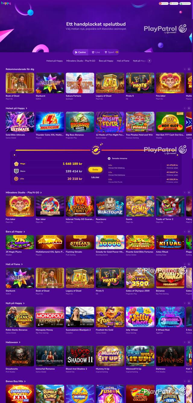 Front page of happycasino.se as captured on 29 October 2026