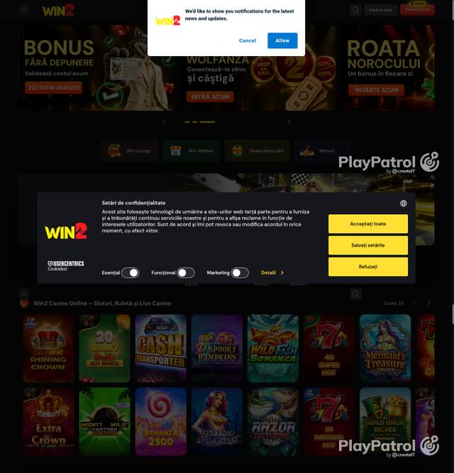 Capture of the front page of Win2 (win2.ro) on 5 October 2026