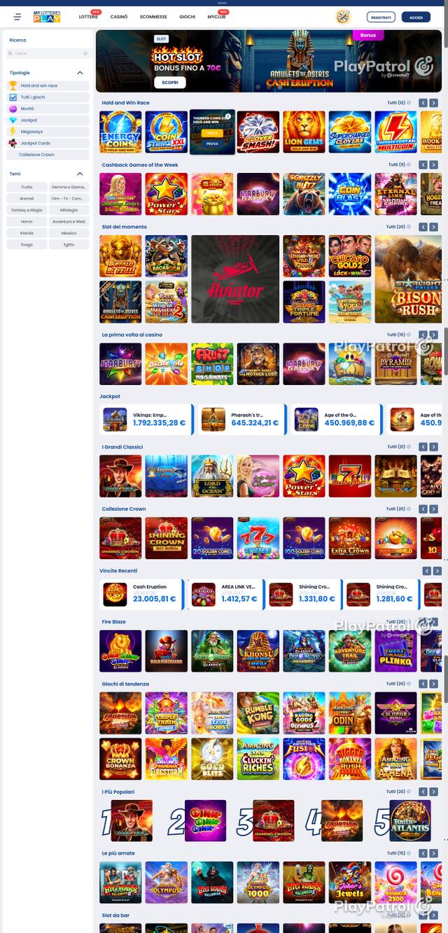 Capture of the front page of MyLotteries (mylotteriesplay.it) on 22 October 2026