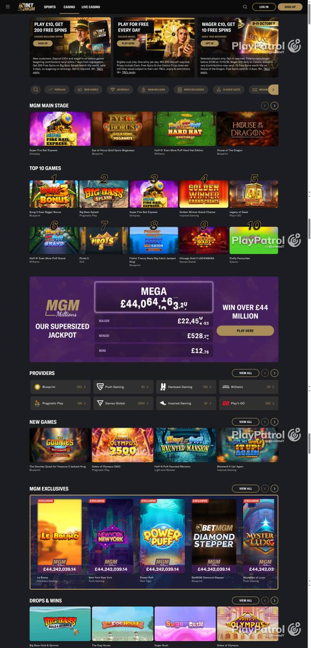 Capture of the front page of BetMGM UK (betmgm.co.uk) on 10 October 2026