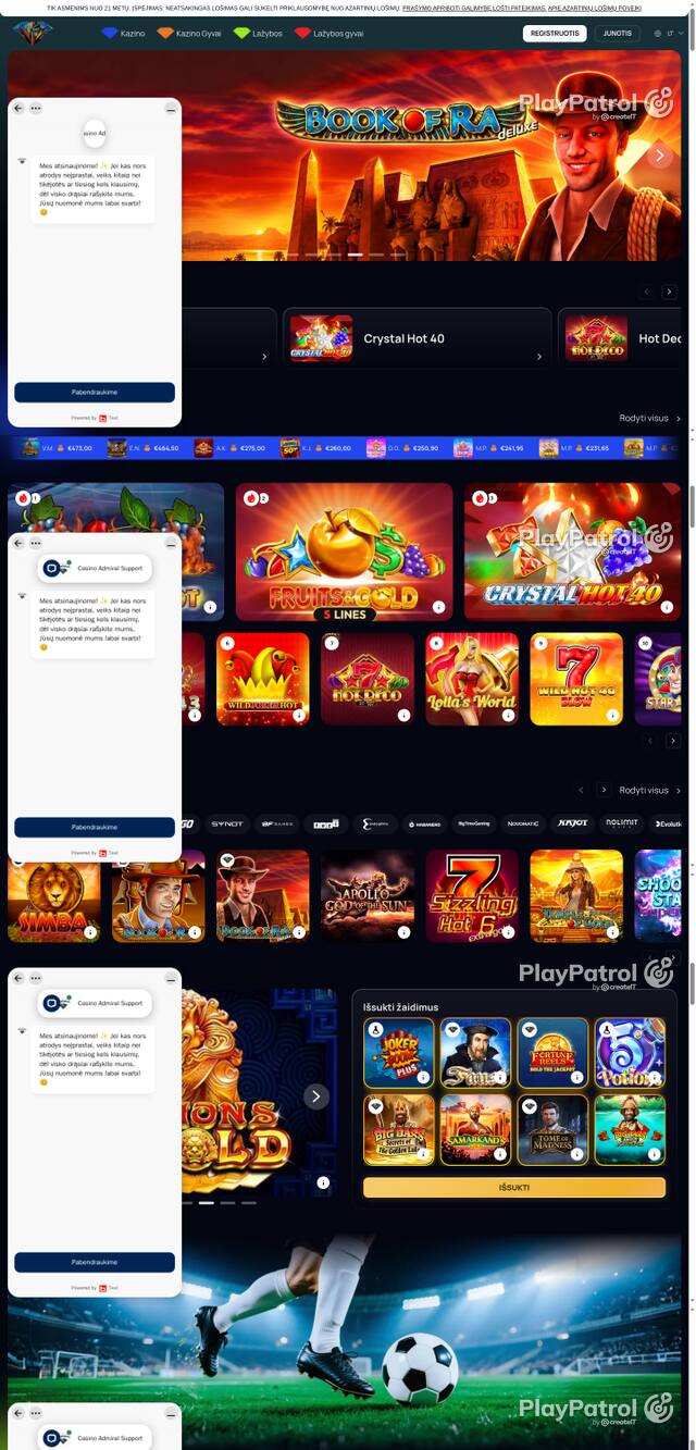 Capture of the front page of casinoadmiral.lt (casinoadmiral.lt) on 24 October 2026