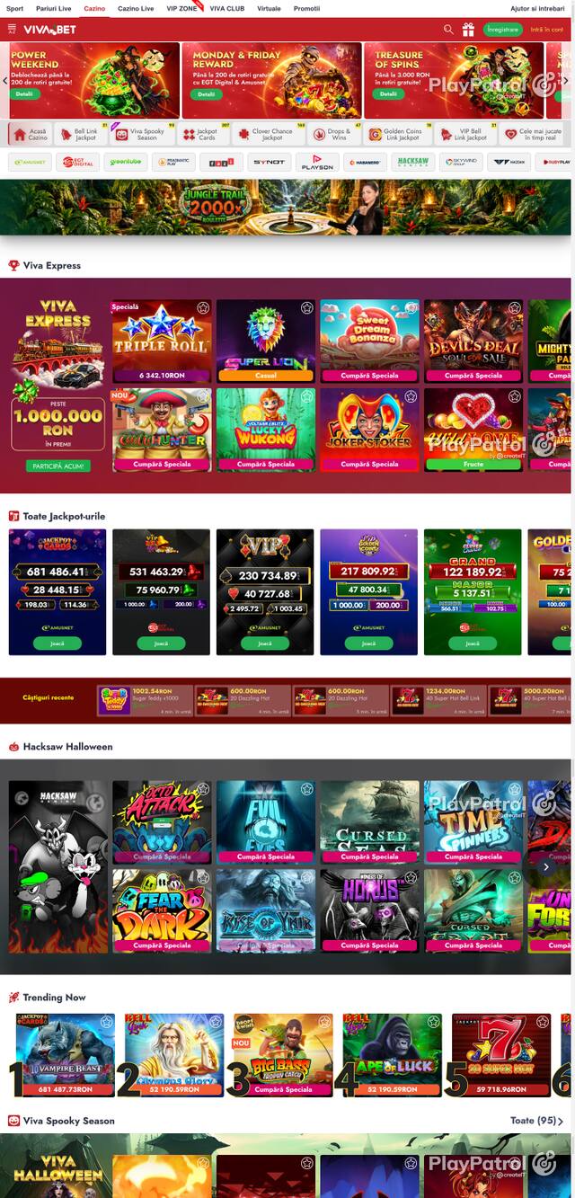 Capture of the front page of VivaBet (vivabet.ro) on 18 October 2026