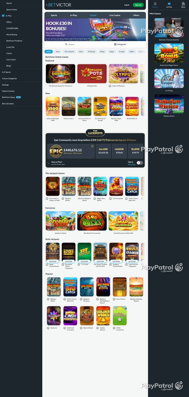 Homepage capture of BetVictor Casino recorded during the scan