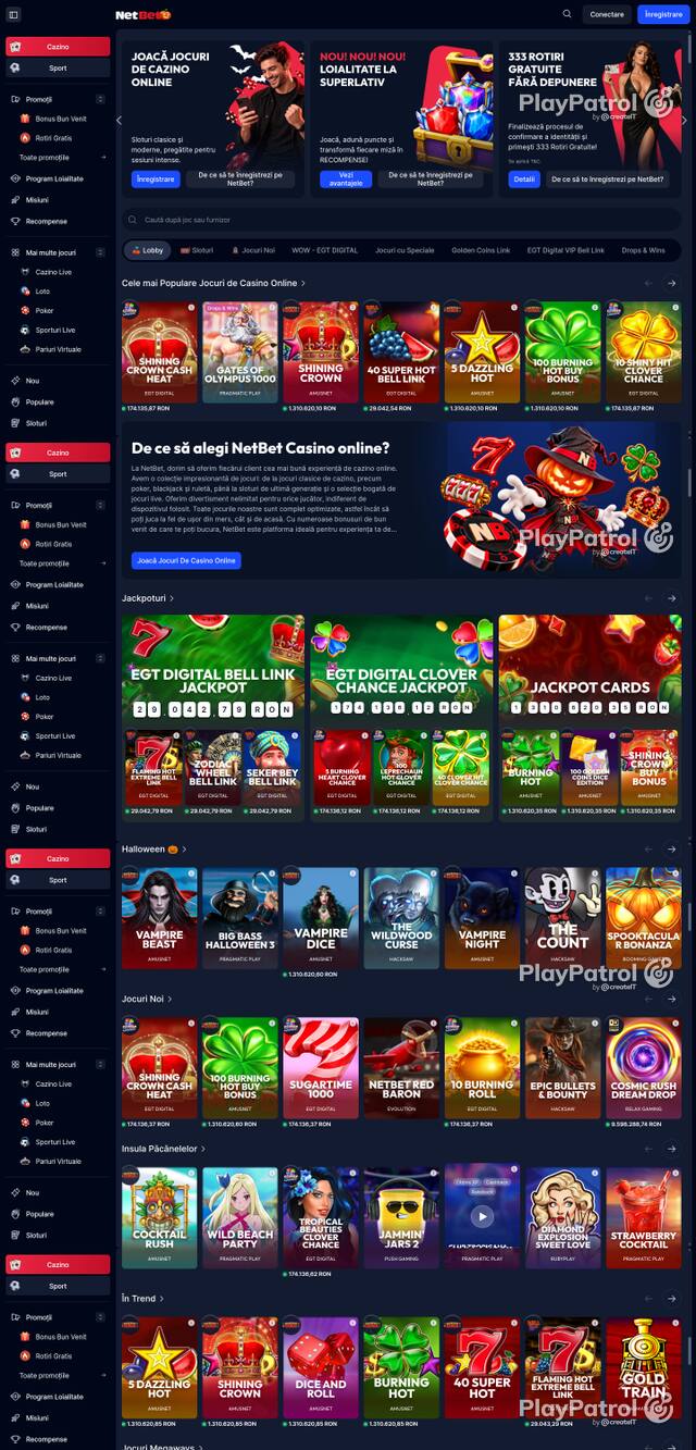 Capture of the front page of NetBet (casino.netbet.ro) on 16 October 2026