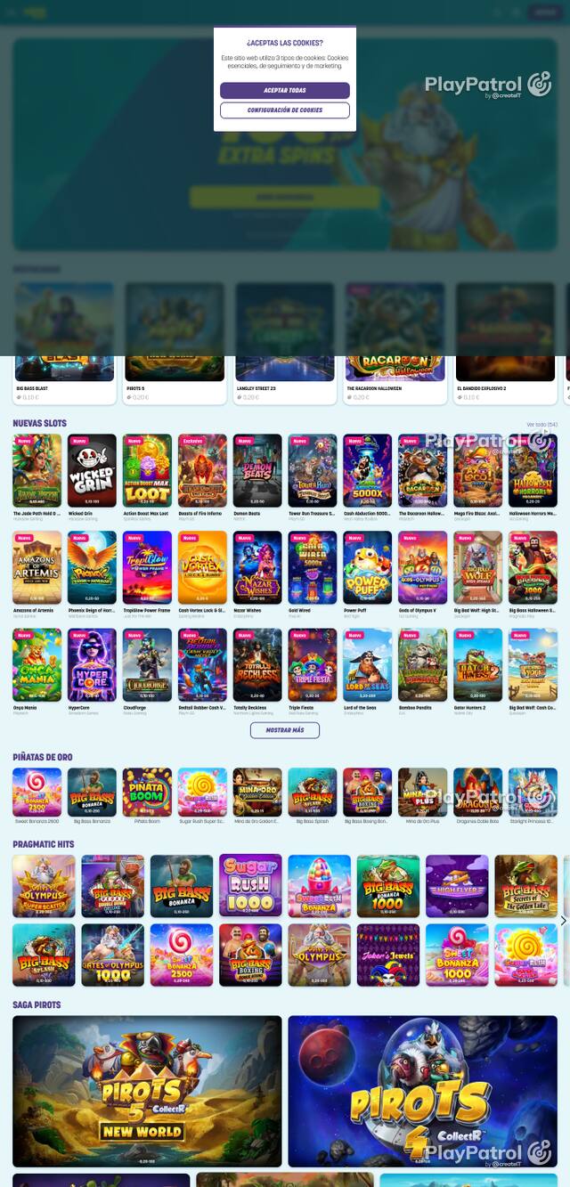 Capture of the front page of Piñata Casino (pinatacasino.es) on 16 October 2026