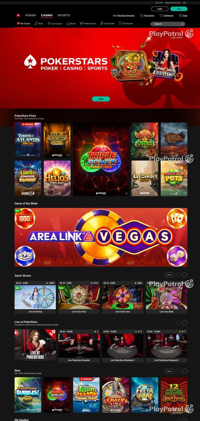 Homepage capture of PokerStars recorded during the scan