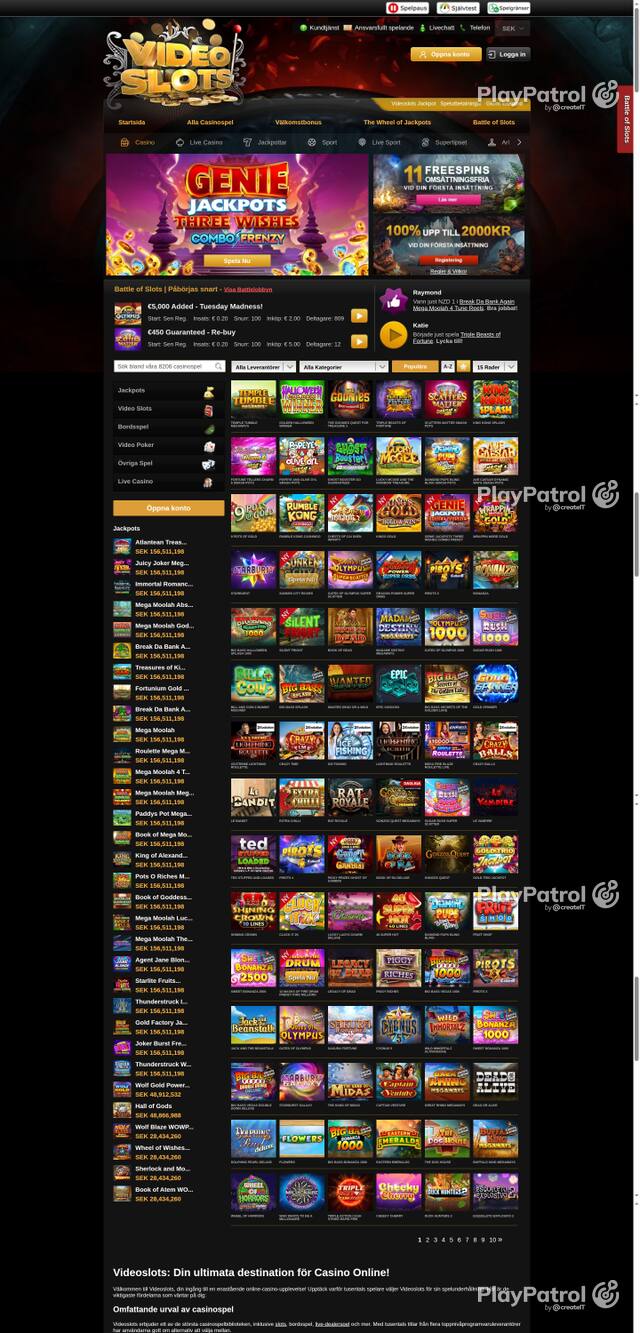 Front page of videoslots.com as captured on 27 October 2026