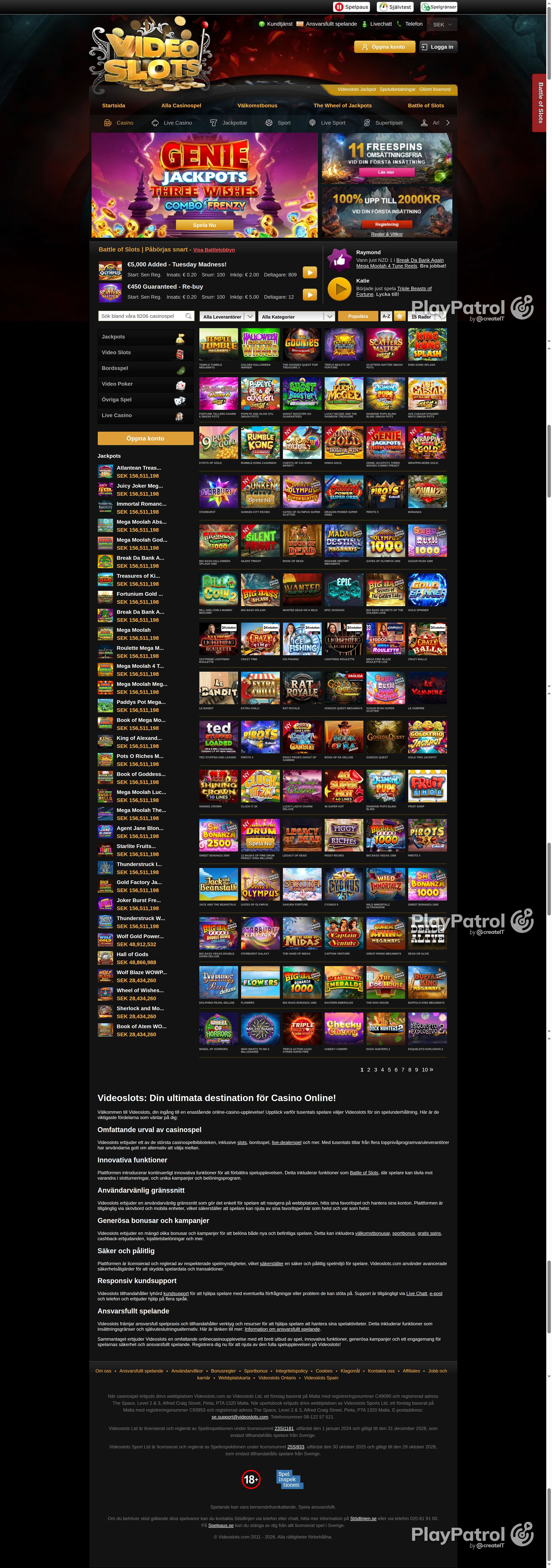 Full capture of videoslots.com recorded during the scan
