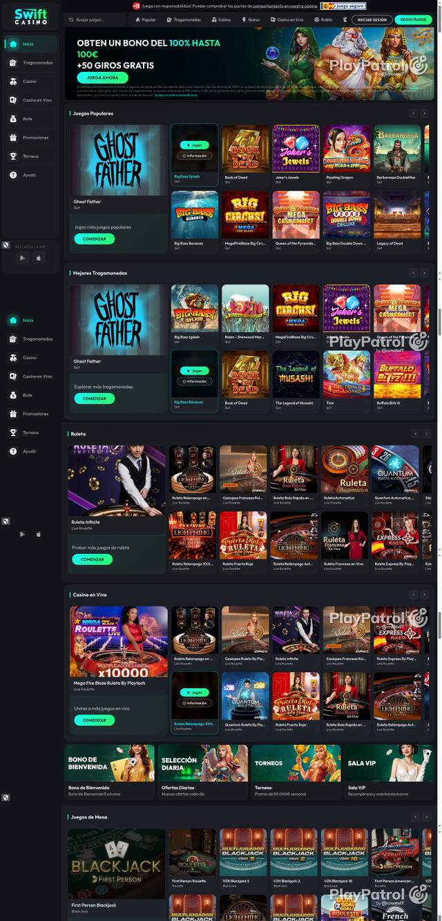Capture of the front page of Swift Casino (swiftcasino.es) on 6 October 2026