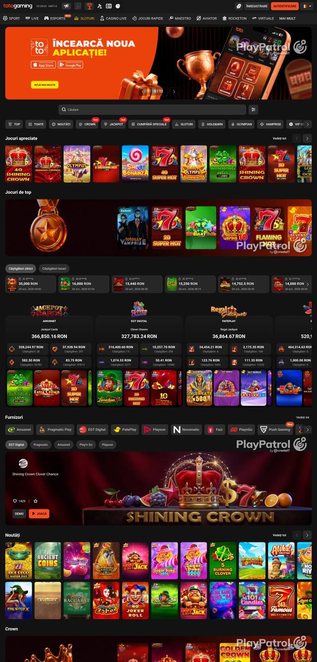 Capture of the front page of Totogaming (totogaming.ro) on 20 October 2026
