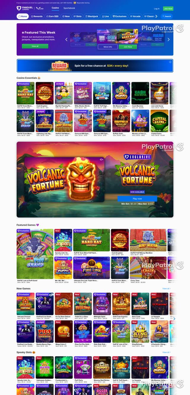 Capture of the front page of casino.fanduel.com (casino.fanduel.com) on 27 October 2026