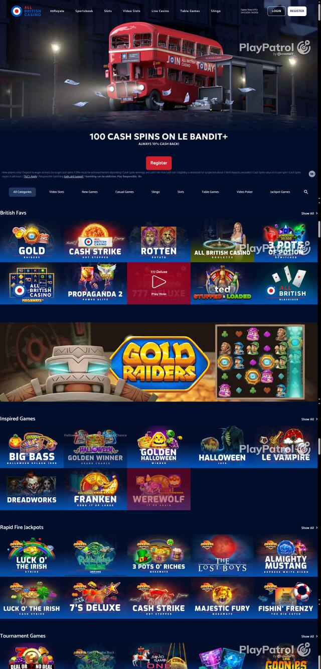 Capture of the front page of All British Casino (allbritishcasino.com) on 24 October 2026