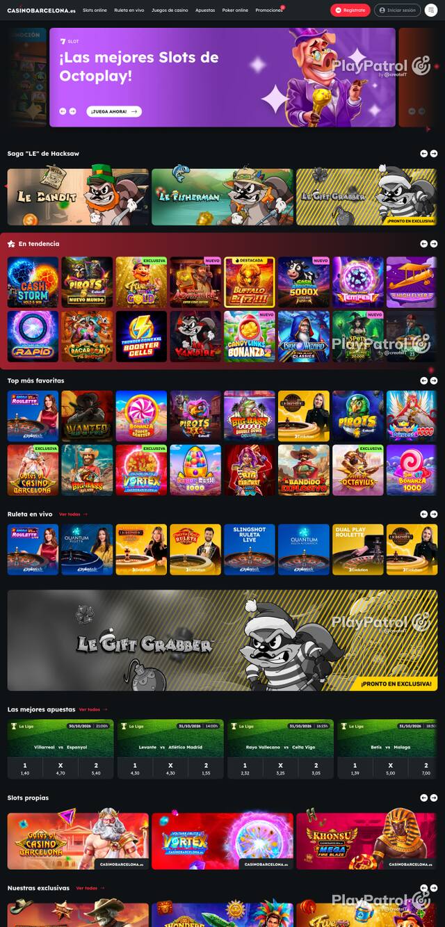 Capture of the front page of Casino Barcelona (casinobarcelona.es) on 27 October 2026