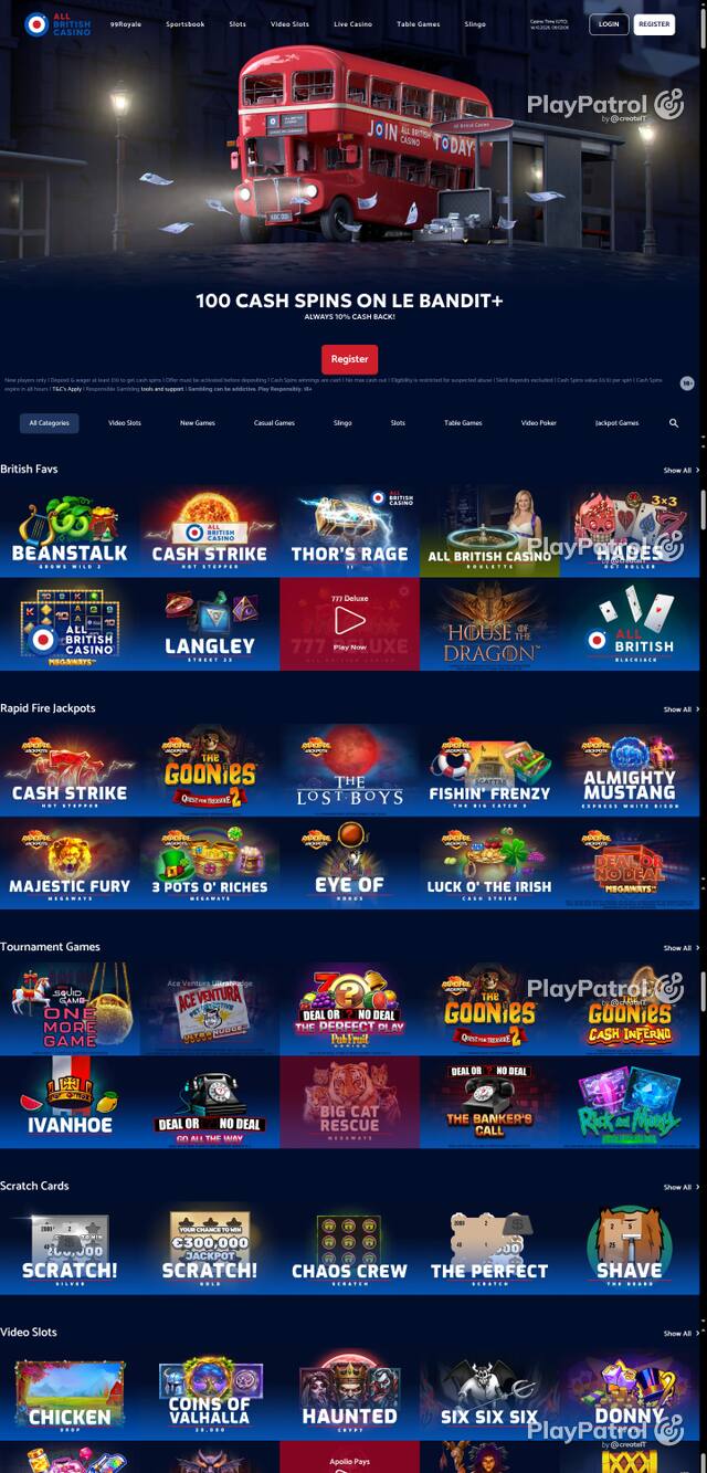 Capture of the front page of All British Casino (allbritishcasino.com) on 14 October 2026