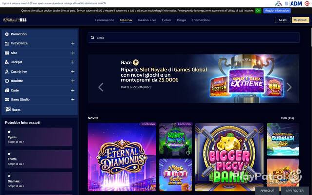 Homepage capture of William Hill recorded during the scan