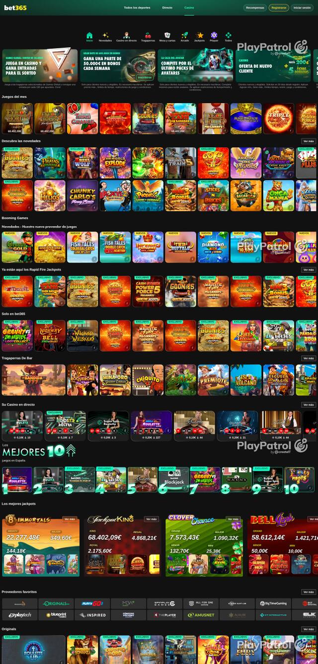 Capture of the front page of Bet365 Casino (casino.bet365.es) on 19 October 2026