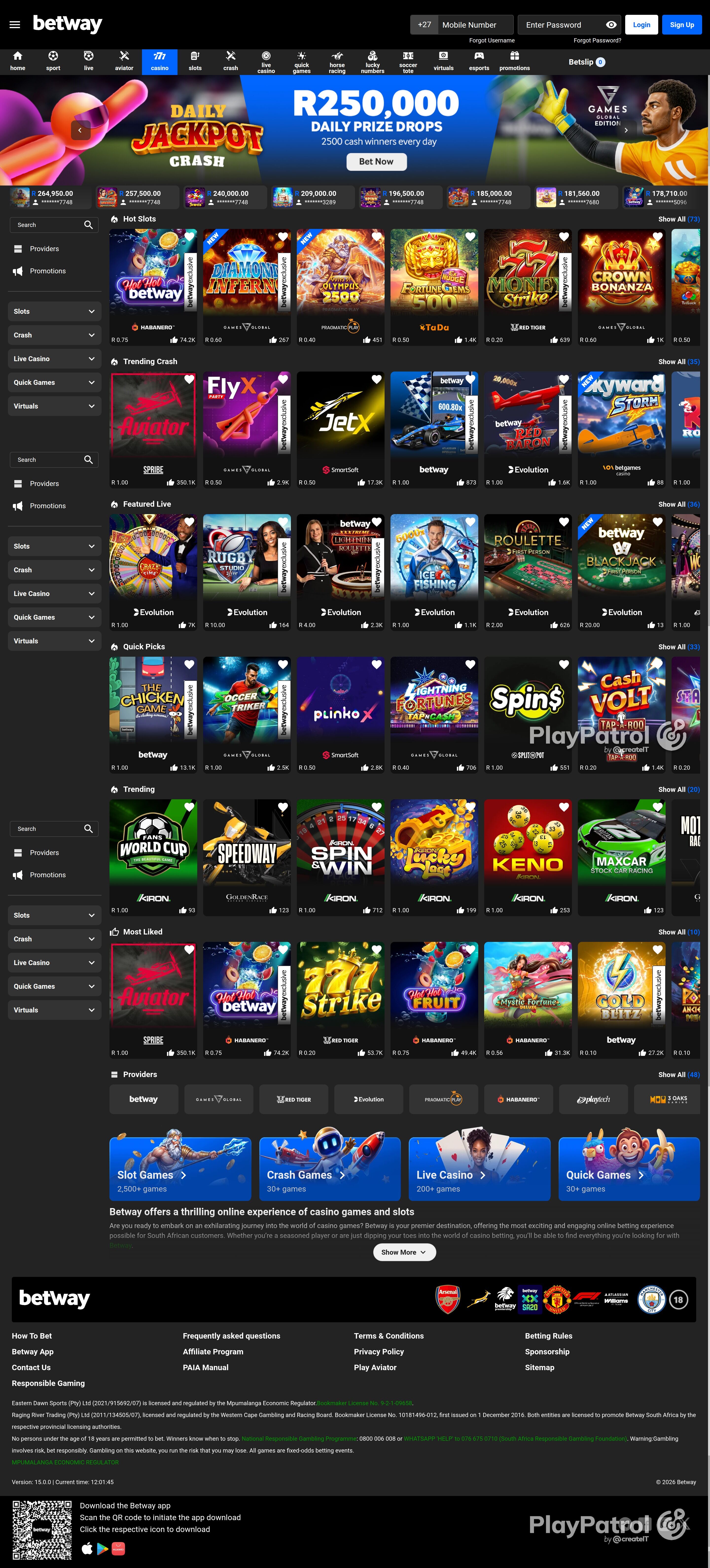 Full capture of betway.co.za recorded during the scan