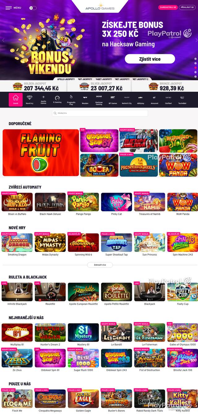 Capture of the front page of Apollo Games (apollogames.cz) on 4 October 2026