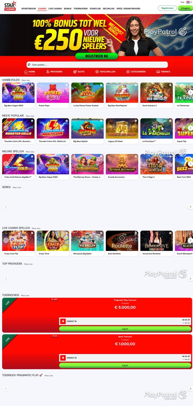 Homepage capture of Starcasino recorded during the scan