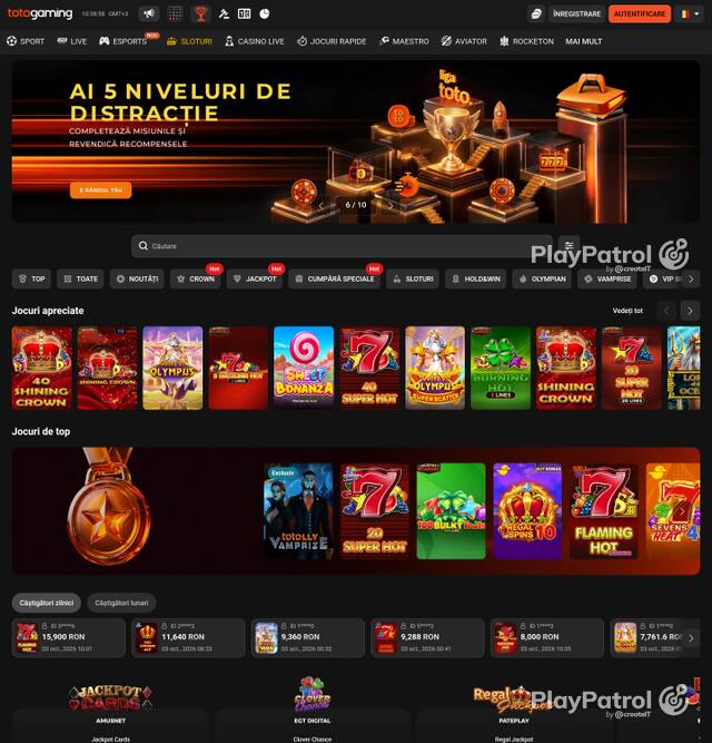 Capture of the front page of Totogaming (totogaming.ro) on 3 October 2026
