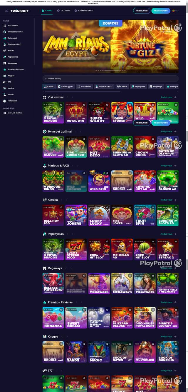 Capture of the front page of twinsbet.lt (twinsbet.lt) on 24 October 2026