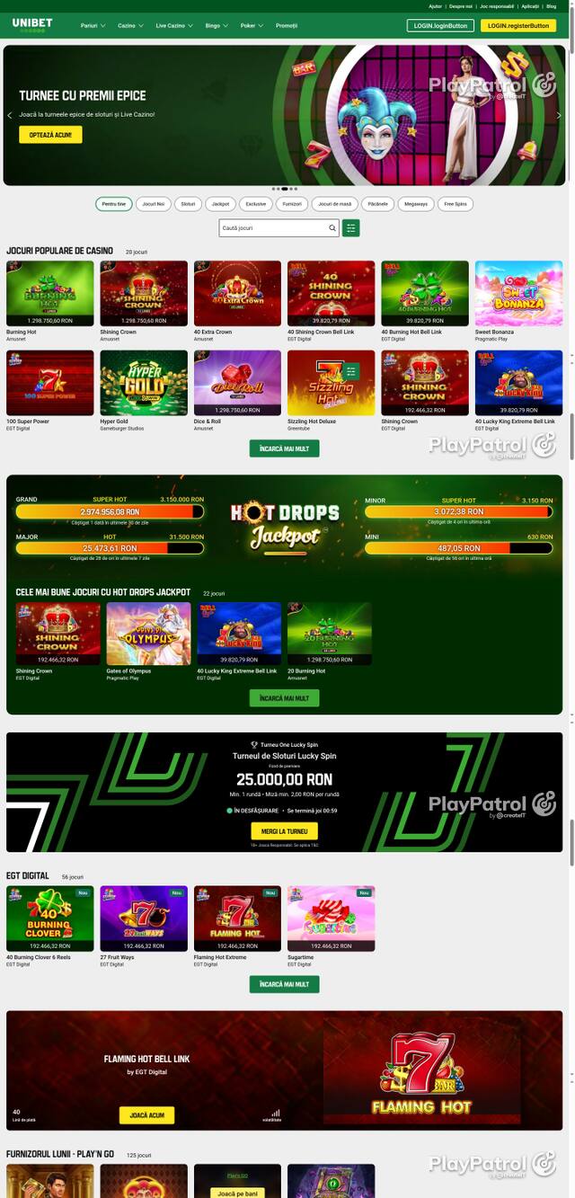 Capture of the front page of Unibet (unibet.ro) on 13 October 2026