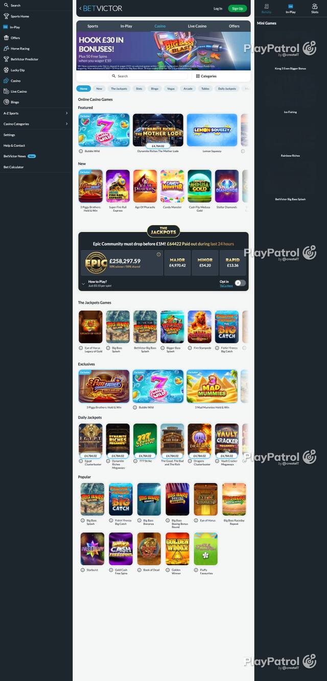 Homepage capture of BetVictor Casino recorded during the scan