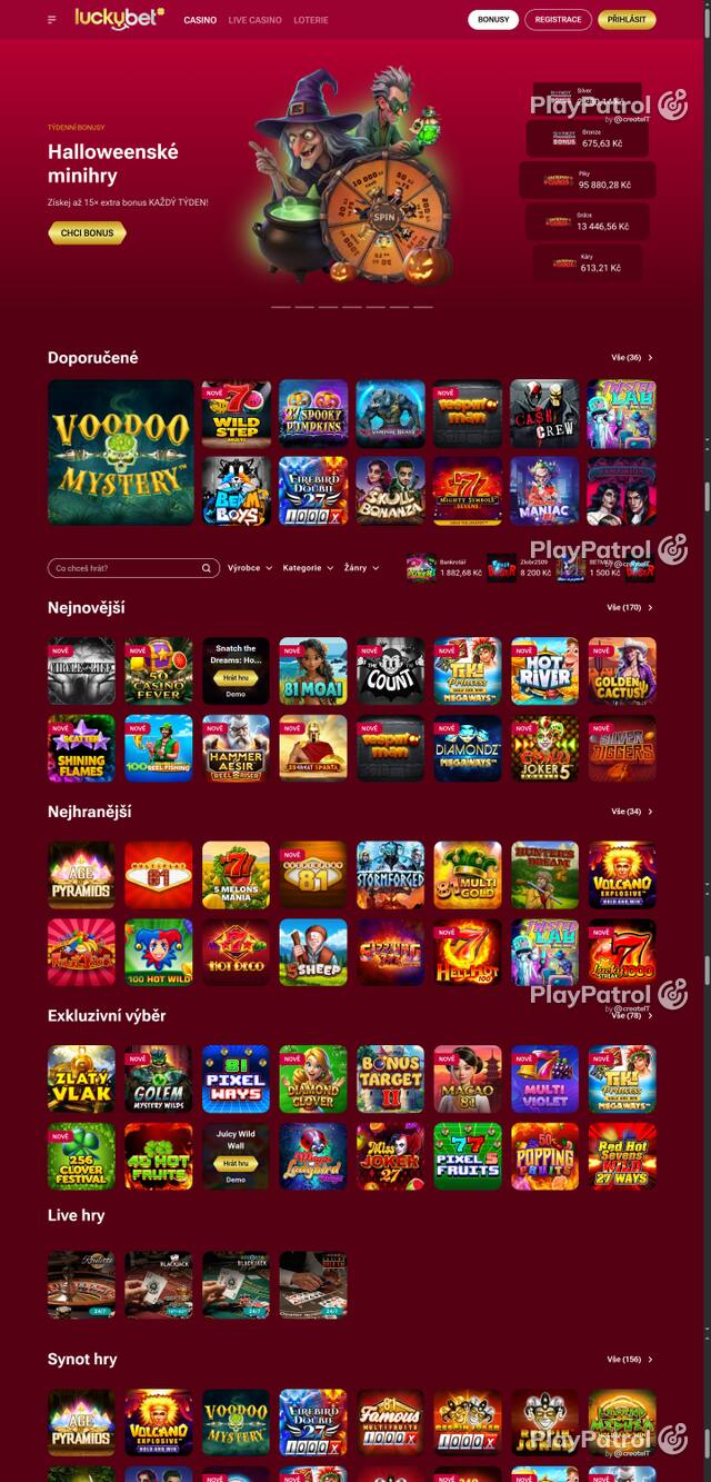 Capture of the front page of LuckyBet (luckybet.cz) on 8 October 2026