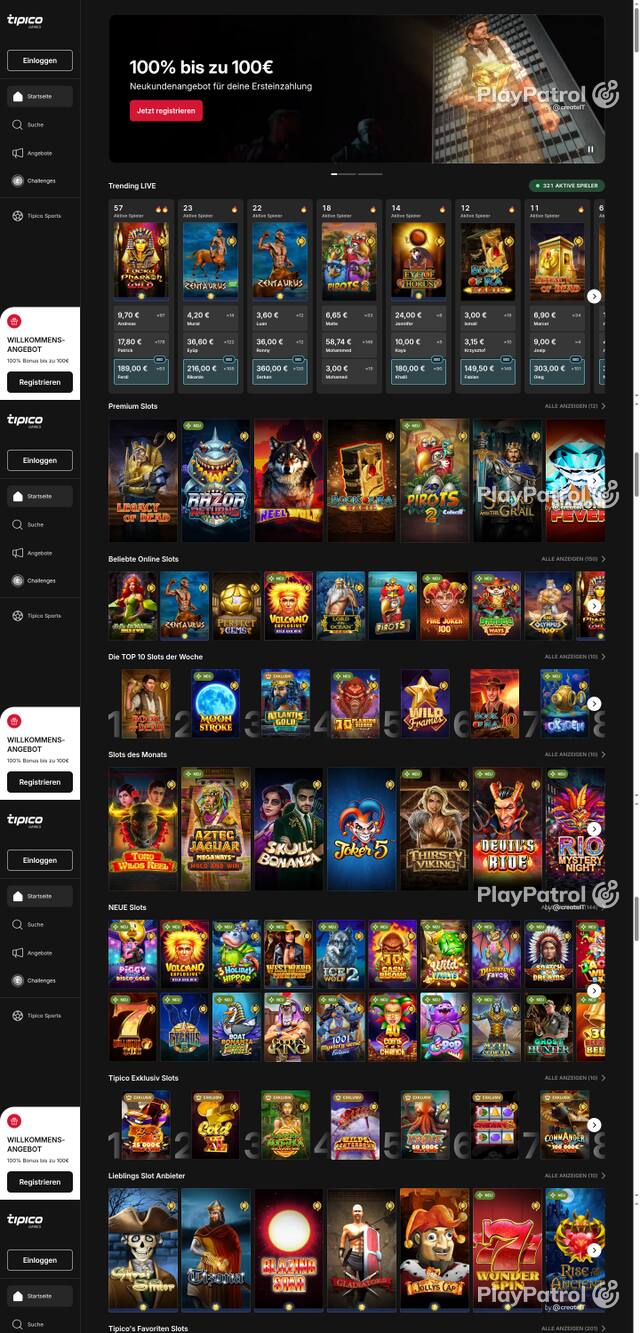 Capture of the front page of Tipico Games (games.tipico.de) on 23 October 2026