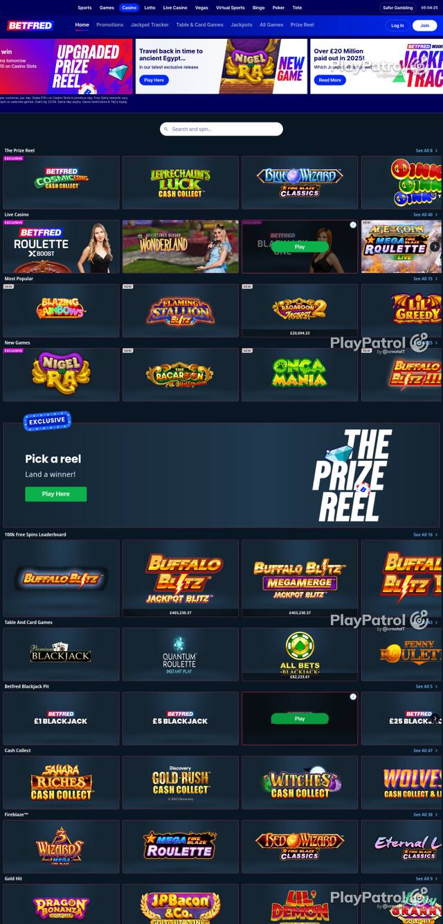 Capture of the front page of Betfred (betfred.com) on 18 October 2026