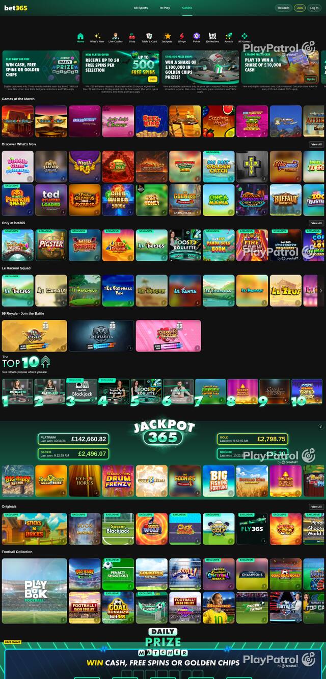 Capture of the front page of bet365 Casino (casino.bet365.com) on 17 October 2026