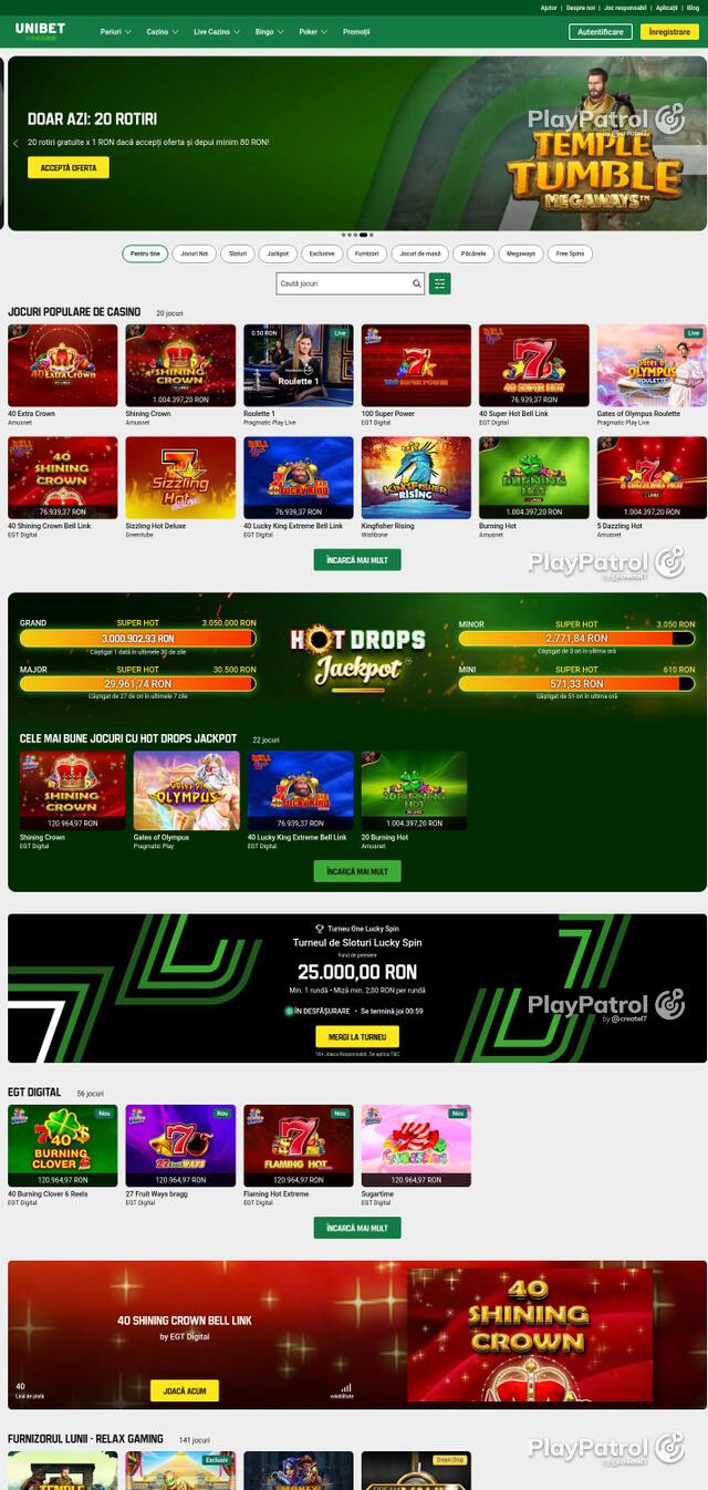 Homepage capture of Unibet recorded during the scan