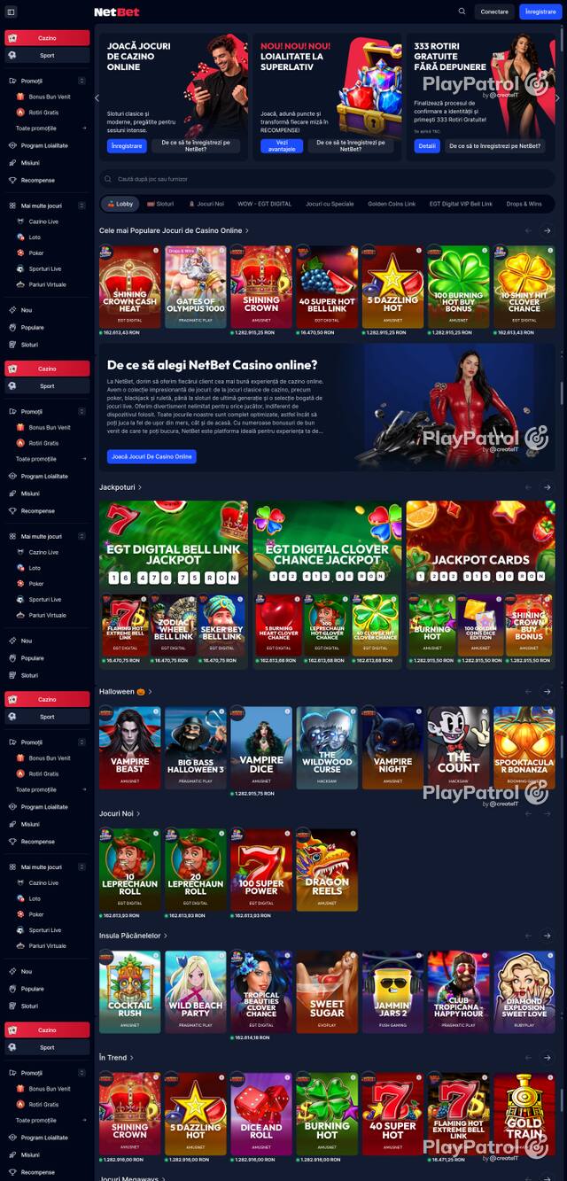 Capture of the front page of NetBet (casino.netbet.ro) on 12 October 2026