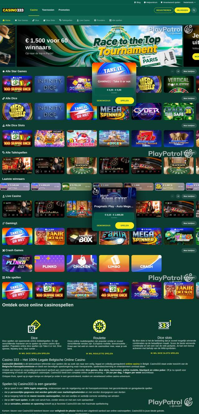 Capture of the front page of casino333.be (casino333.be) on 24 October 2026