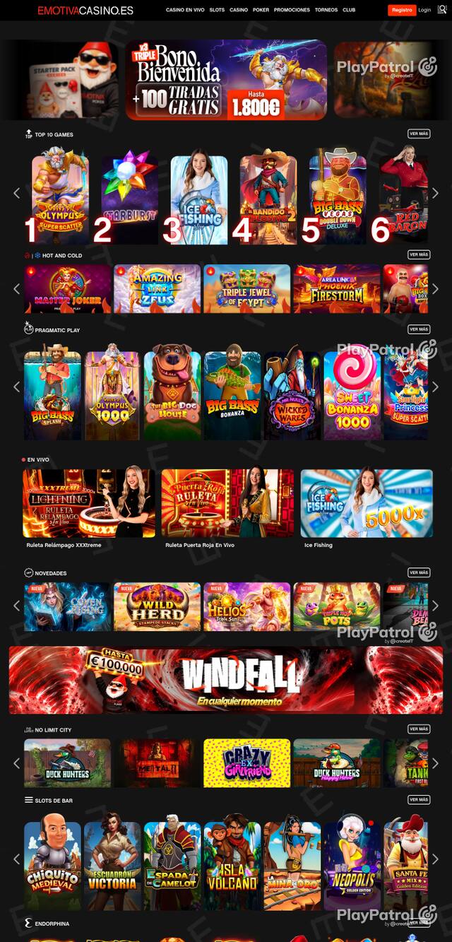 Capture of the front page of Emotiva Casino (emotivacasino.es) on 20 October 2026