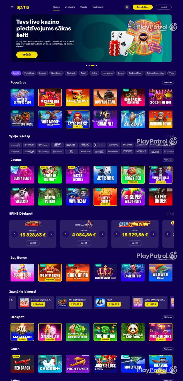 Capture of the front page of spins.lv (spins.lv) on 26 October 2026