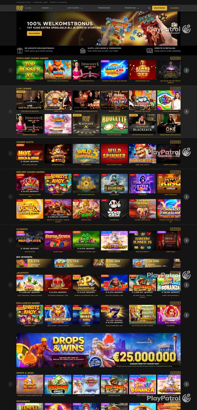 Capture of the front page of Fair Play Casino (fairplaycasino.nl) on 9 October 2026