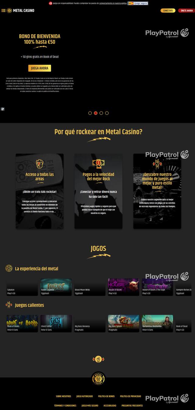 Homepage capture of Metal Casino recorded during the scan