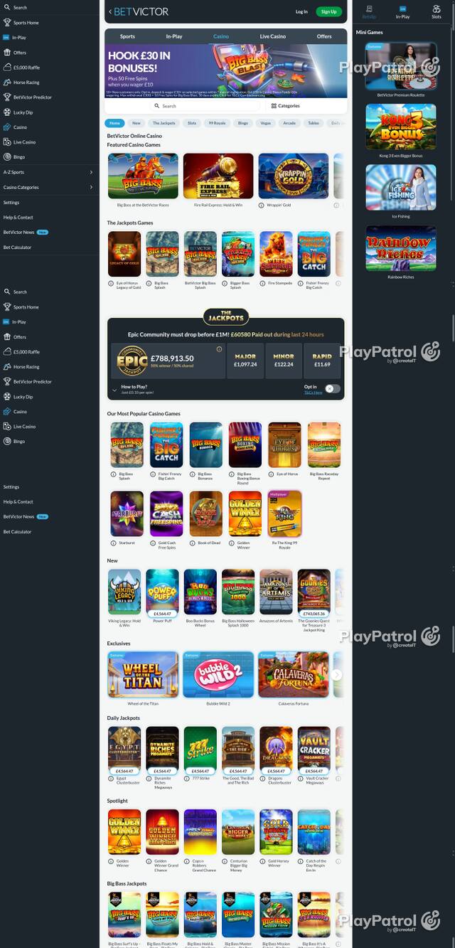 Capture of the front page of BetVictor Casino (betvictor.com) on 14 October 2026