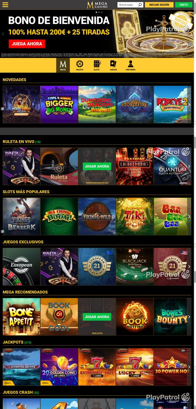 Capture of the front page of Mega Casinos (megacasinos.es) on 12 October 2026