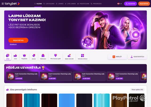 Front page of tonybet.lv as captured on 27 October 2026