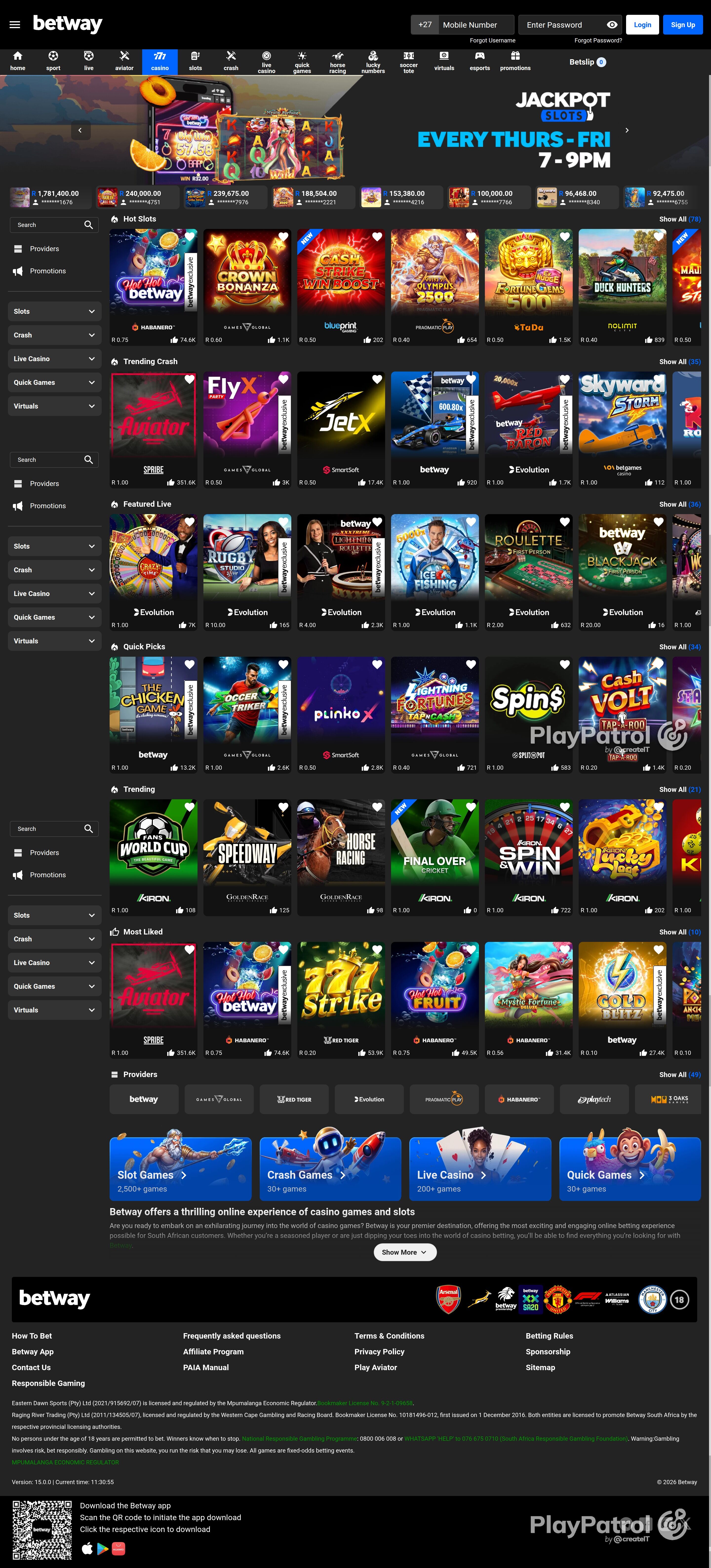 Full capture of betway.co.za recorded during the scan