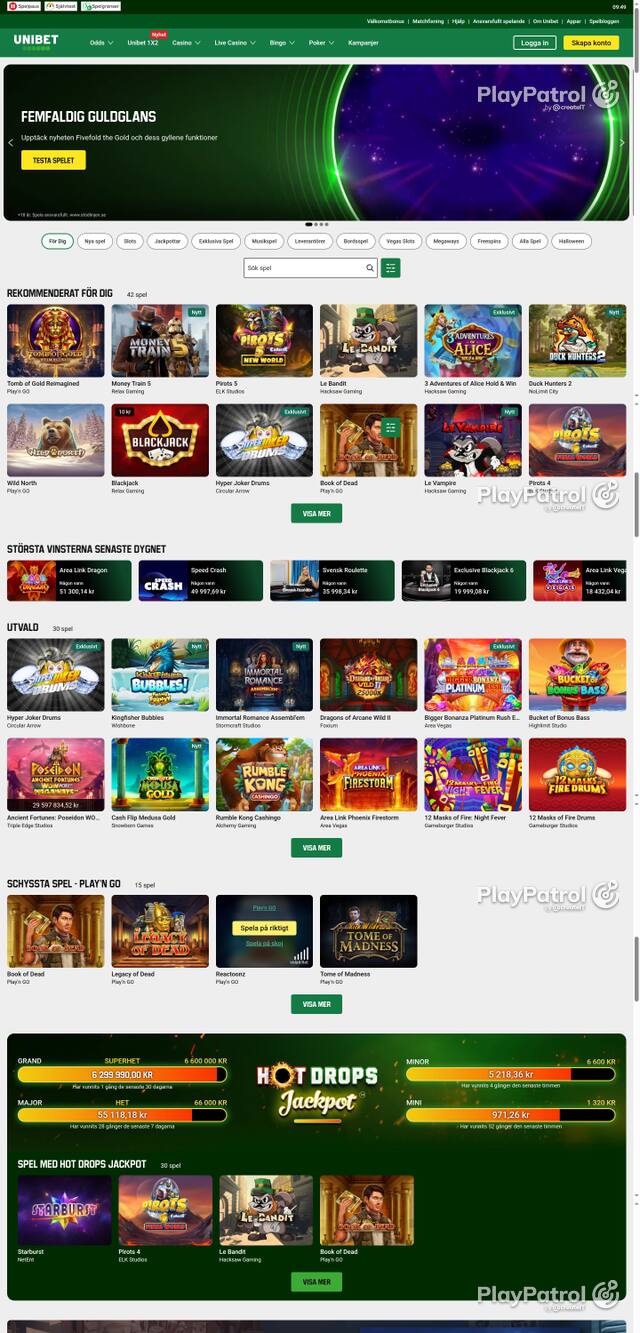 Capture of the front page of unibet.se (unibet.se) on 16 October 2026