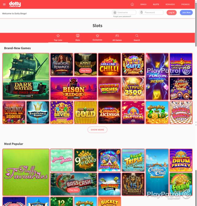 Capture of the front page of Dotty Bingo (dottybingo.com) on 5 October 2026