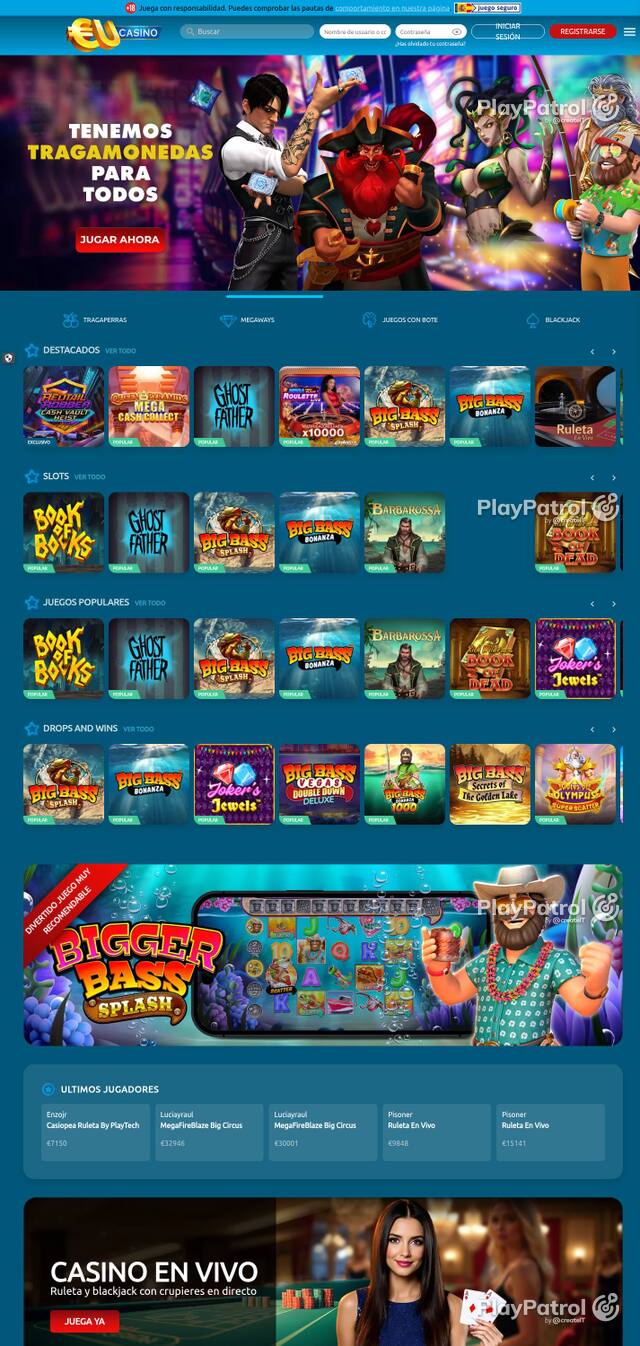 Homepage capture of EU Casino recorded during the scan