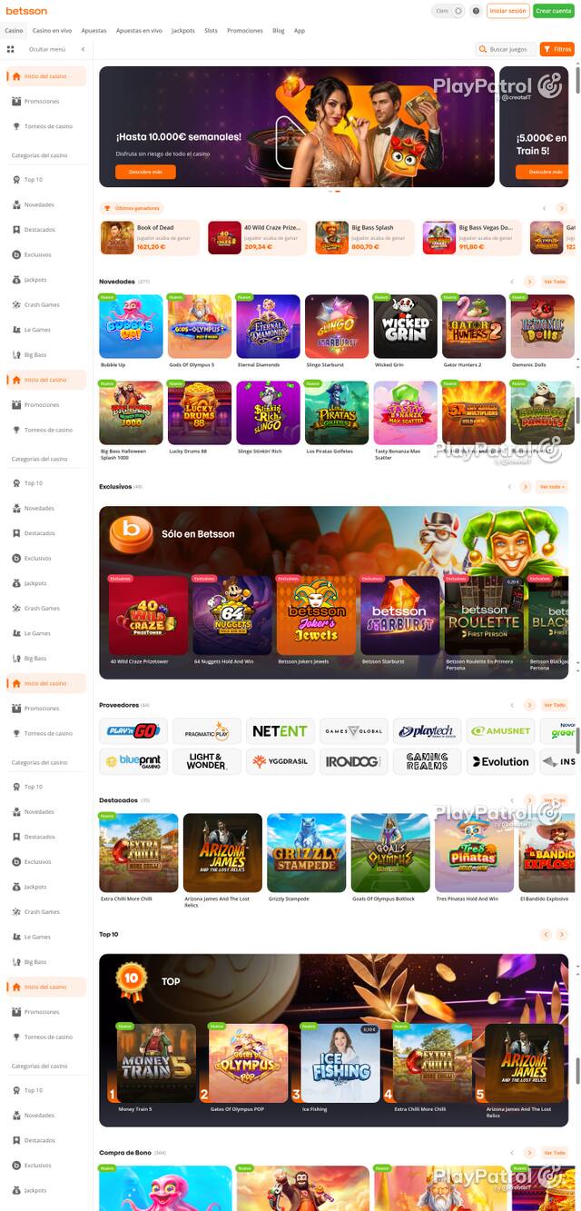 Capture of the front page of Betsson (betsson.es) on 13 October 2026