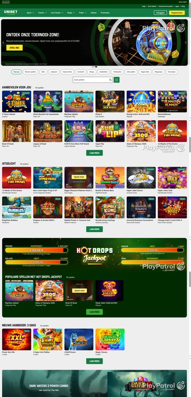 Capture of the front page of Unibet (unibet.nl) on 10 October 2026